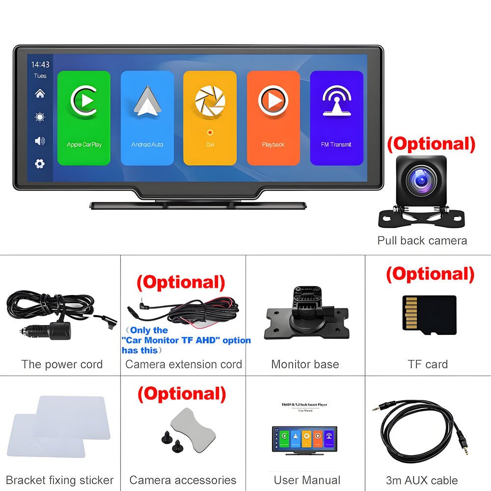 10.26 Inch Dash Cam 4K Rearview Camera Wireless Carplay Android Auto GPS with Voice Control Dashboard DVR Car Monitor - Homevor
