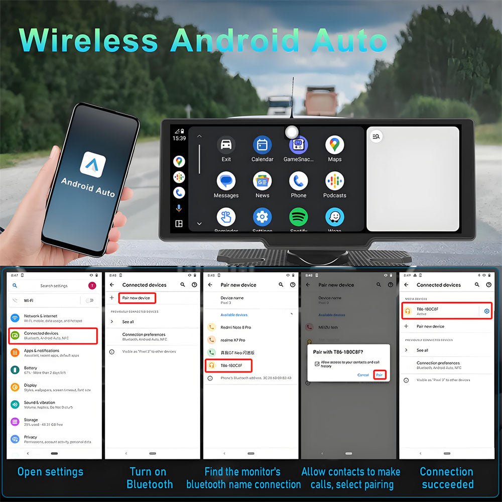 10.26 Inch Dash Cam 4K Rearview Camera Wireless Carplay Android Auto GPS with Voice Control Dashboard DVR Car Monitor - Homevor