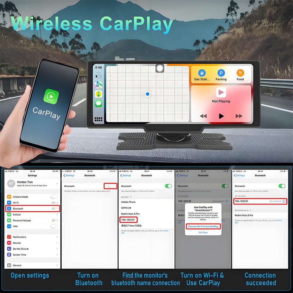 10.26 Inch Dash Cam 4K Rearview Camera Wireless Carplay Android Auto GPS with Voice Control Dashboard DVR Car Monitor - Homevor