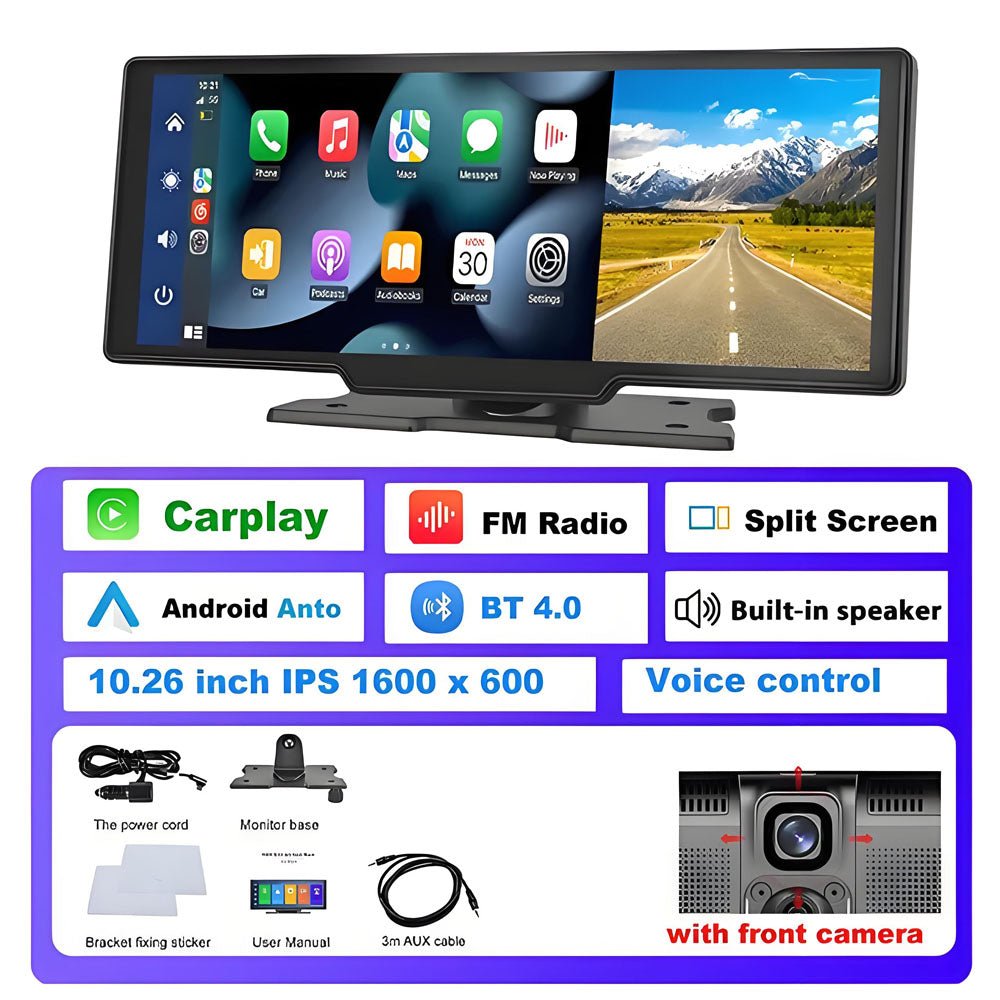 10.26 Inch Dash Cam 4K Rearview Camera Wireless Carplay Android Auto GPS with Voice Control Dashboard DVR Car Monitor - Homevor