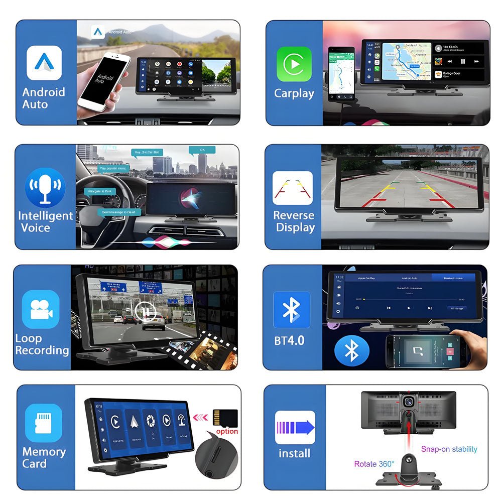 10.26 Inch Dash Cam 4K Rearview Camera Wireless Carplay Android Auto GPS with Voice Control Dashboard DVR Car Monitor - Homevor