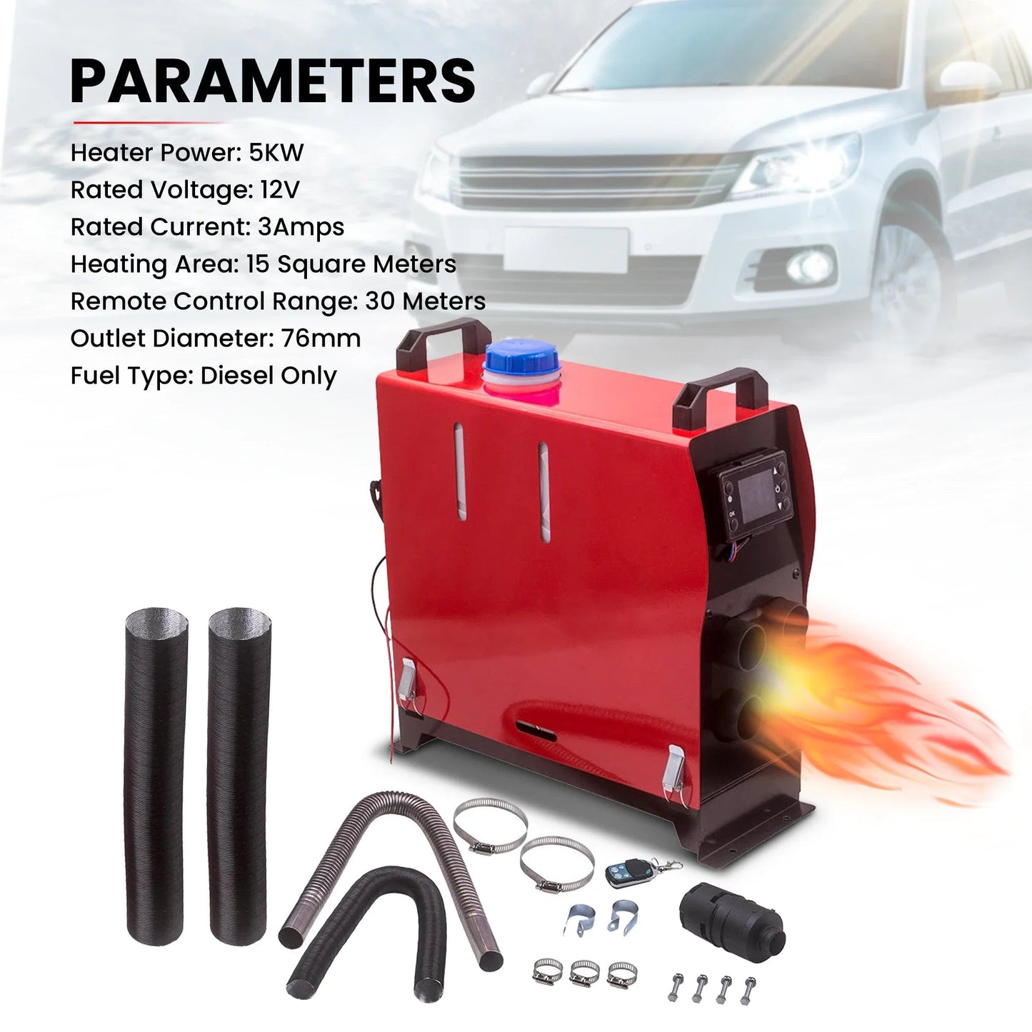12V 5KW Car Heater Air Diesel Heater with LCD switch Diesel Heater with Remote Control and for Boats Car Trucks Campervans - Homevor