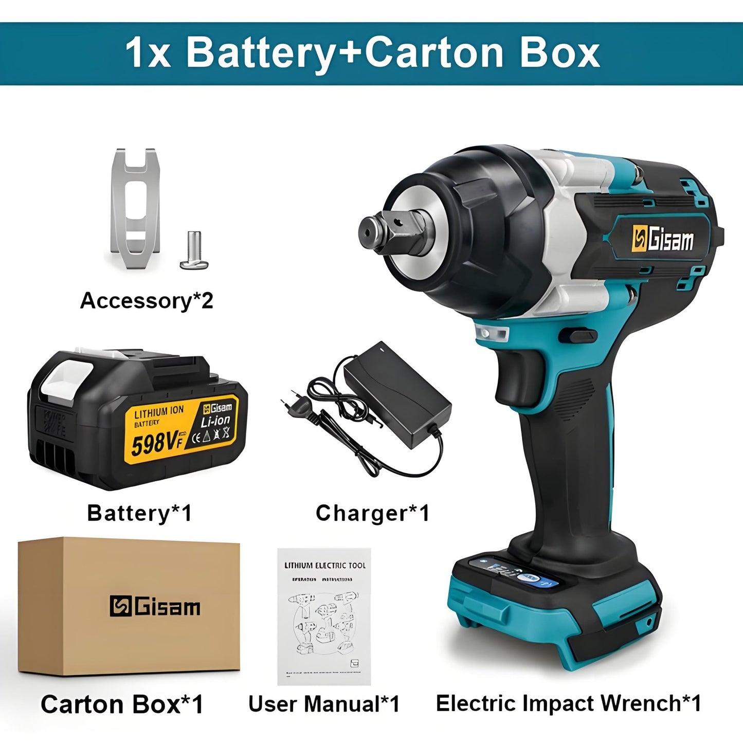 1800N.M Torque Brushless Electric Impact Wrench 1/2 inch Lithium - Ion Battery Cordless Wrench Power Tools For Makita 18V Battery - Homevor
