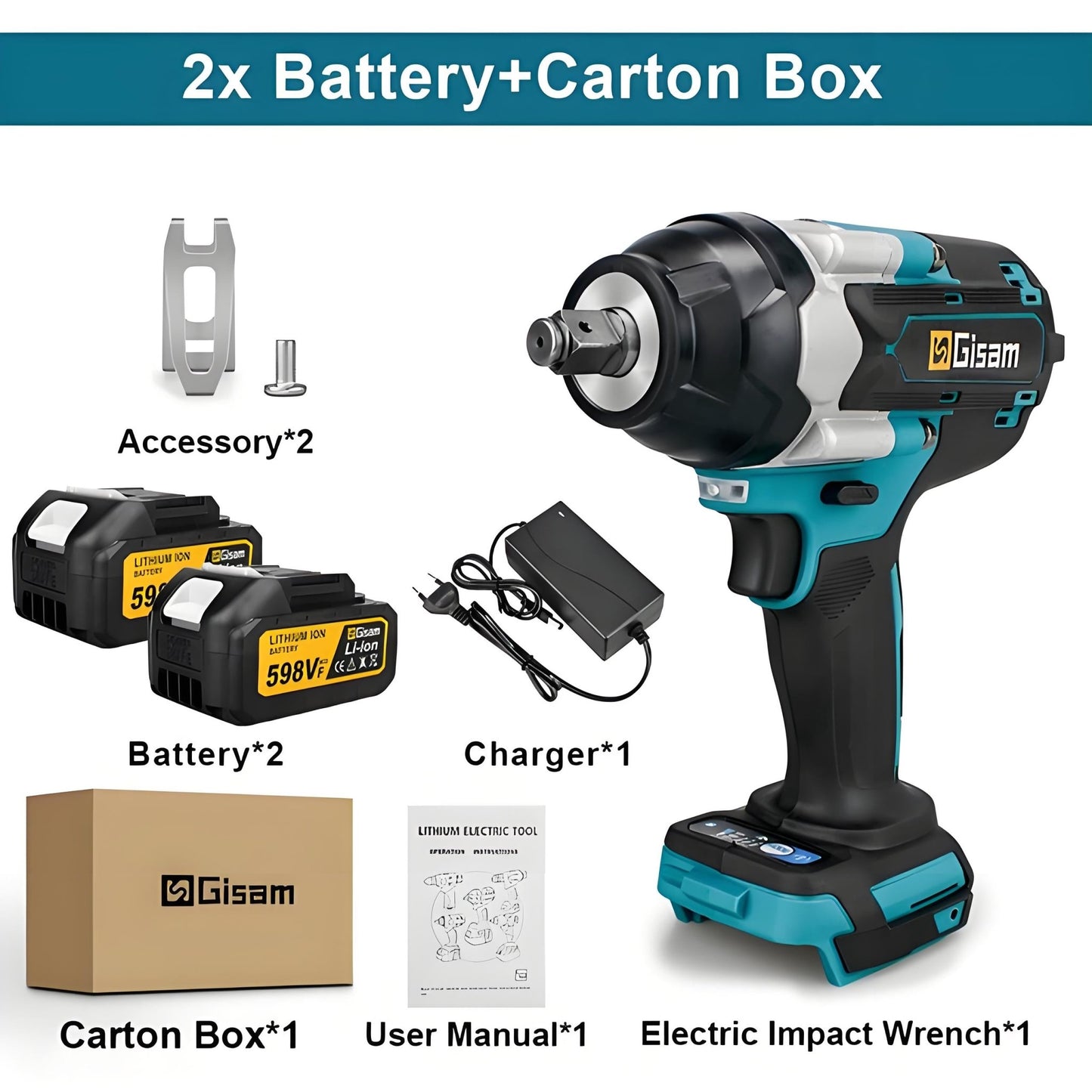 1800N.M Torque Brushless Electric Impact Wrench 1/2 inch Lithium - Ion Battery Cordless Wrench Power Tools For Makita 18V Battery - Homevor