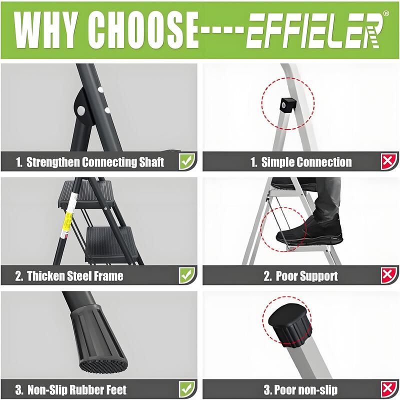 3 Step Ladder EFFIELER Folding Step Stool with Wide Anti - Slip Pedal, 500 lbs Sturdy Steel Ladder, Convenient Handgrip - Homevor
