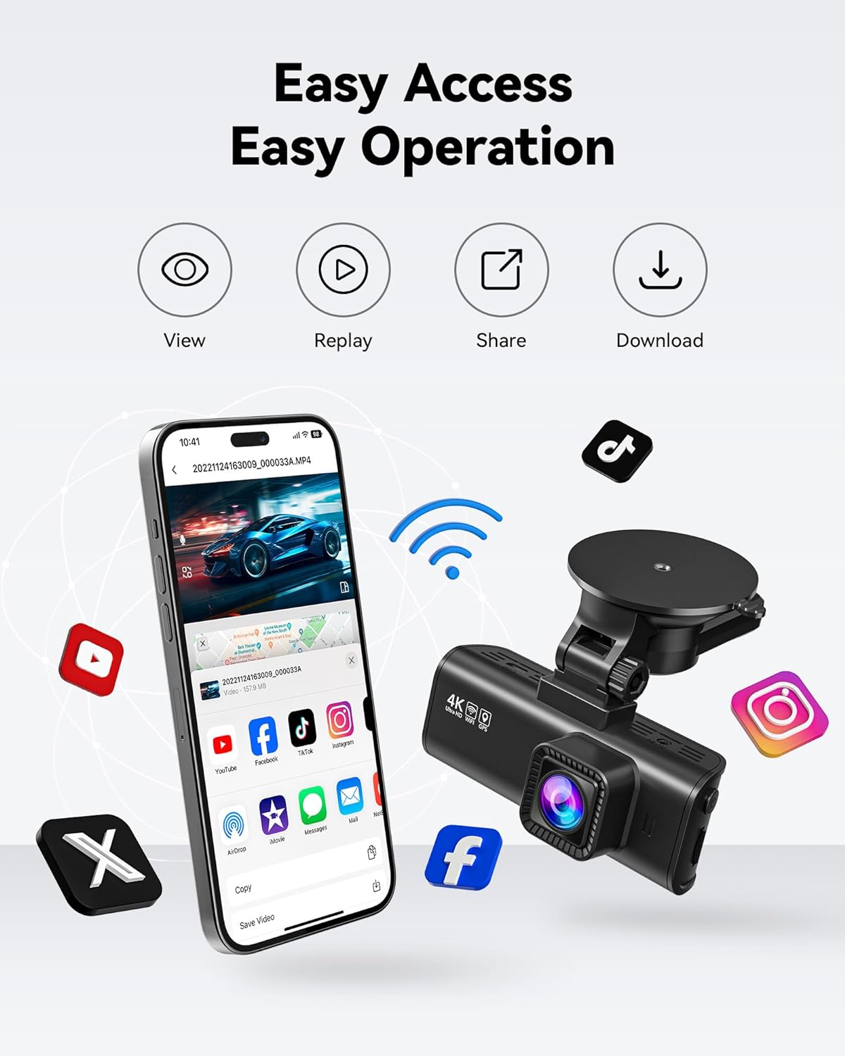 Dash Cam Front and Rear 4K+1080P