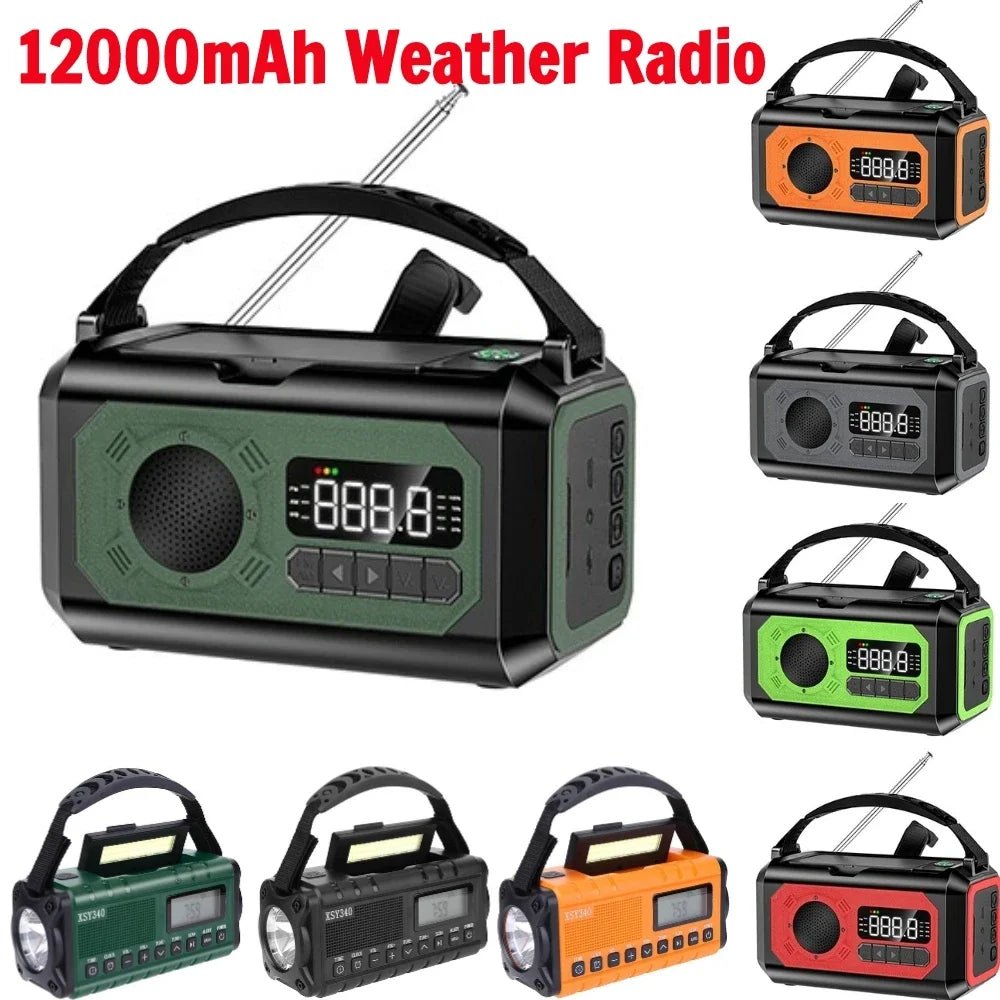 12000mAh Portable Emergency Weather Radio with Dual Solar Panels and Hand Crank