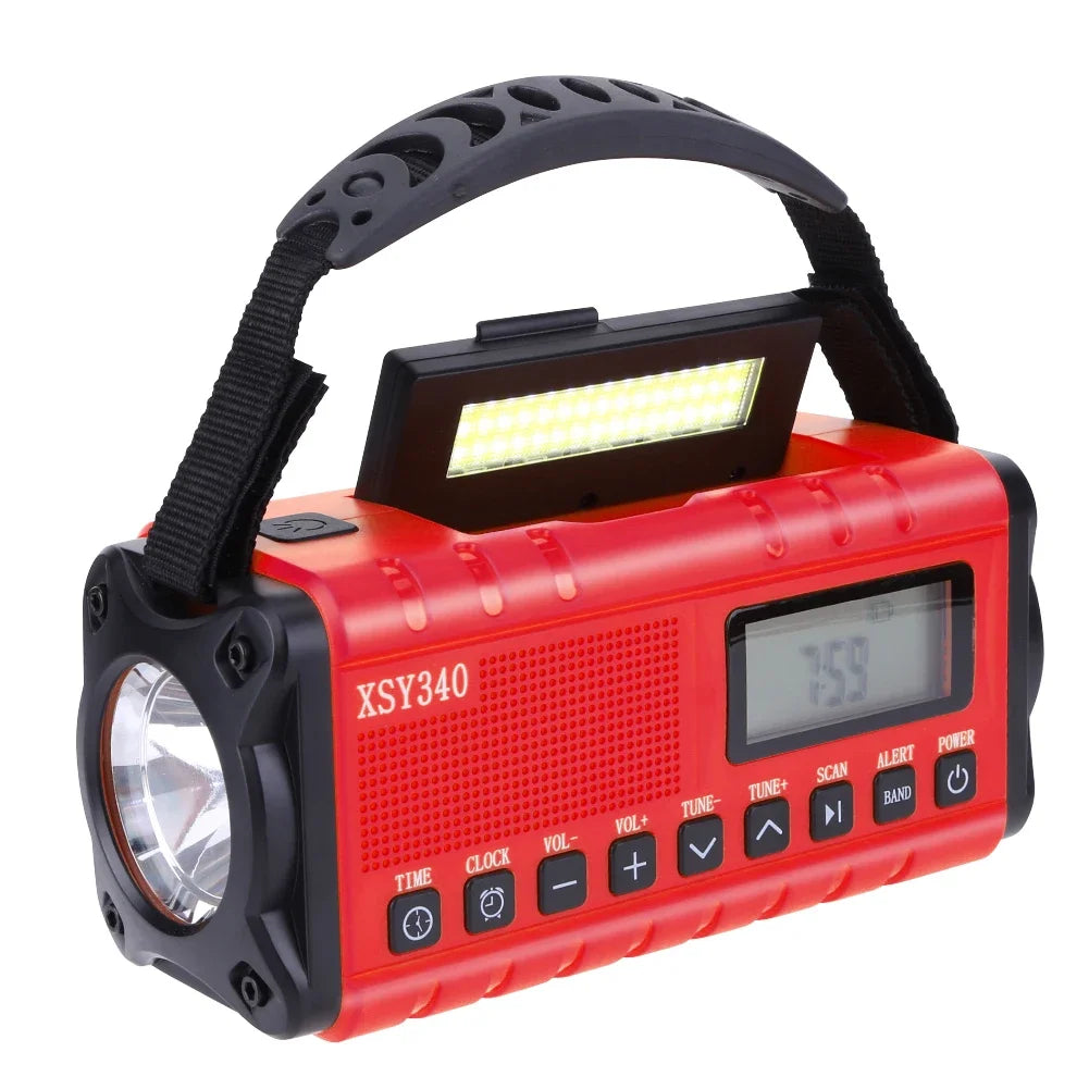 12000mAh Portable Emergency Weather Radio with Dual Solar Panels and Hand Crank