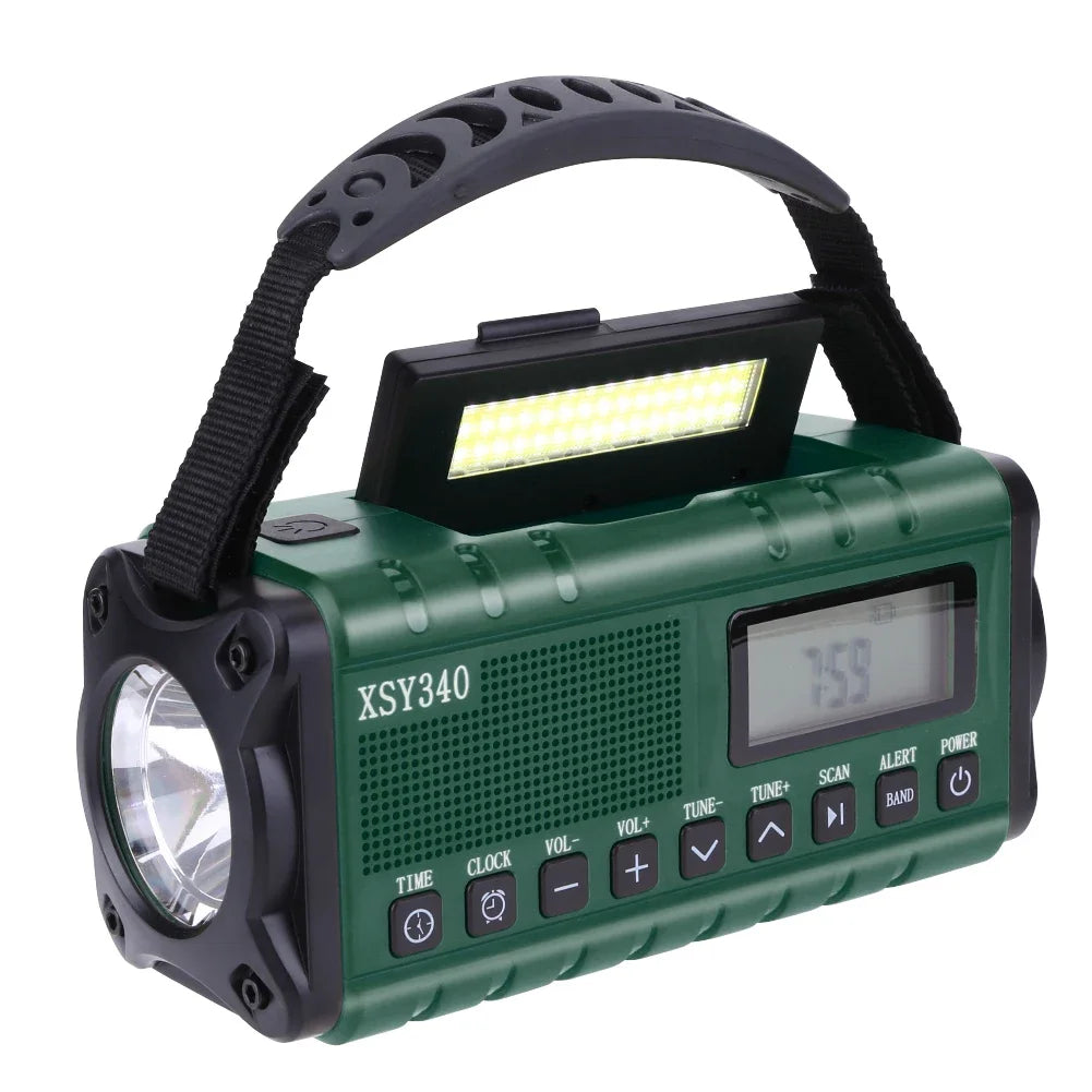 12000mAh Portable Emergency Weather Radio with Dual Solar Panels and Hand Crank