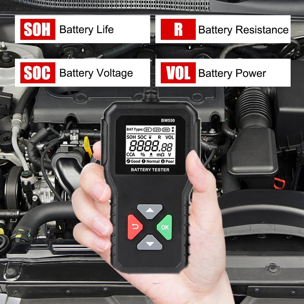 Battery System Detect 100 - 2000 CCA Car Battery Tool 6V 12V 24V Car Battery Tester Auto Battery Analyzer BM550 Black - Homevor