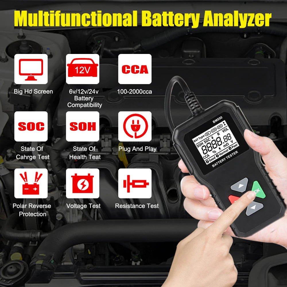 Battery System Detect 100 - 2000 CCA Car Battery Tool 6V 12V 24V Car Battery Tester Auto Battery Analyzer BM550 Black - Homevor