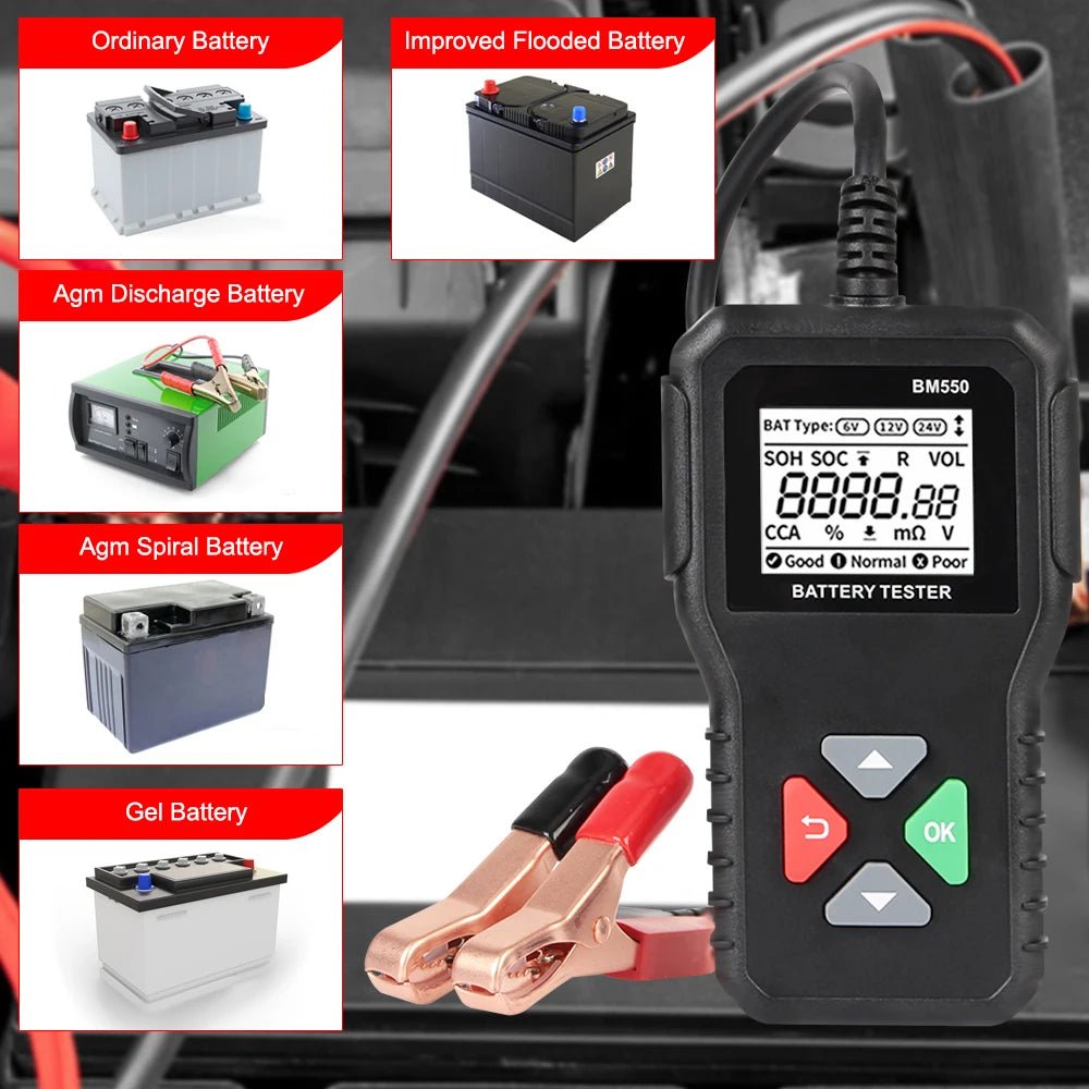 Battery System Detect 100 - 2000 CCA Car Battery Tool 6V 12V 24V Car Battery Tester Auto Battery Analyzer BM550 Black - Homevor