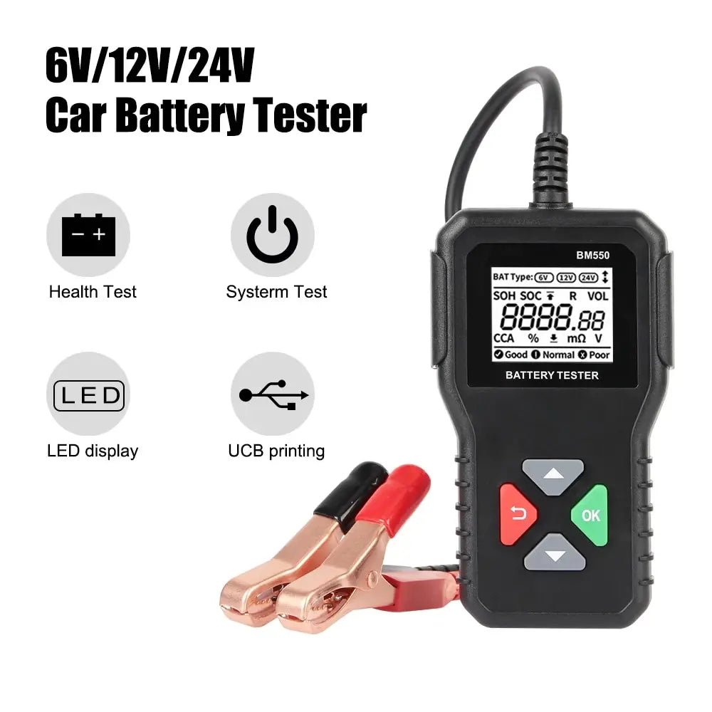 Battery System Detect 100 - 2000 CCA Car Battery Tool 6V 12V 24V Car Battery Tester Auto Battery Analyzer BM550 Black - Homevor