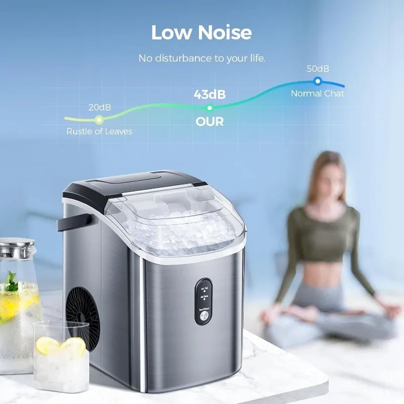 Ice Maker Countertop, Portable Pebble Ice Maker Machine, 35lbs/Day Chewable Ice, Self - Cleaning, Stainless Steel - Homevor