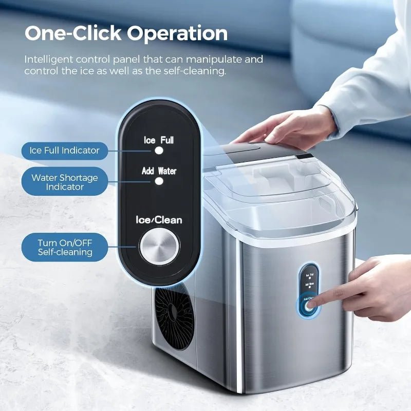 Ice Maker Countertop, Portable Pebble Ice Maker Machine, 35lbs/Day Chewable Ice, Self - Cleaning, Stainless Steel - Homevor