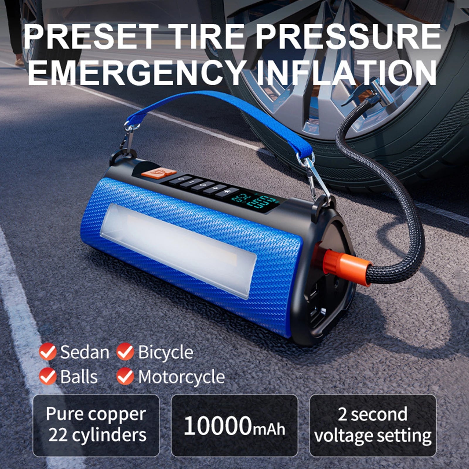 10000Mah Emergency Car Jump Starter with Air Compressor Battery Peak Current 1000A Battery Pack Car Rescue Starting Power Bank - Homevor