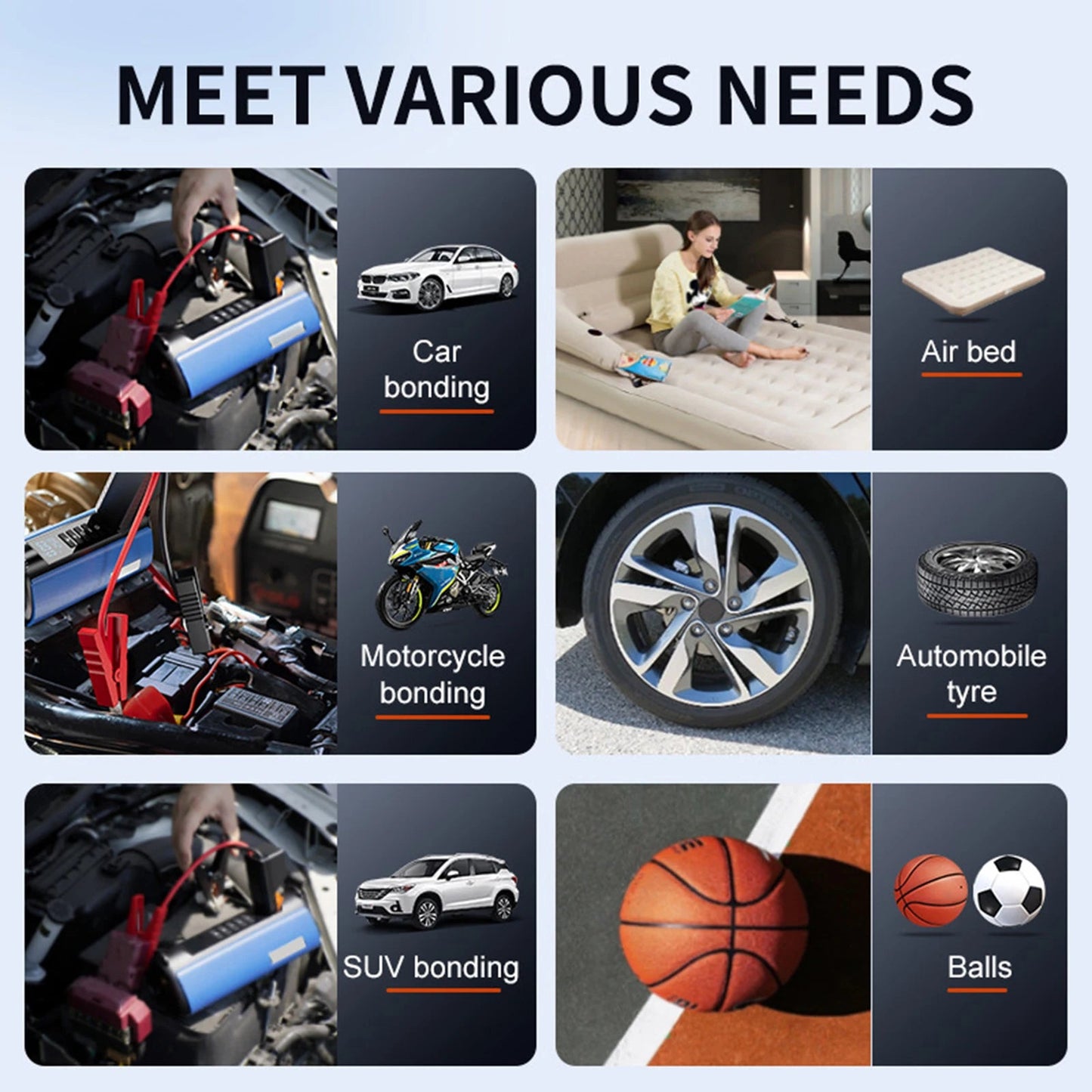 10000Mah Emergency Car Jump Starter with Air Compressor Battery Peak Current 1000A Battery Pack Car Rescue Starting Power Bank - Homevor
