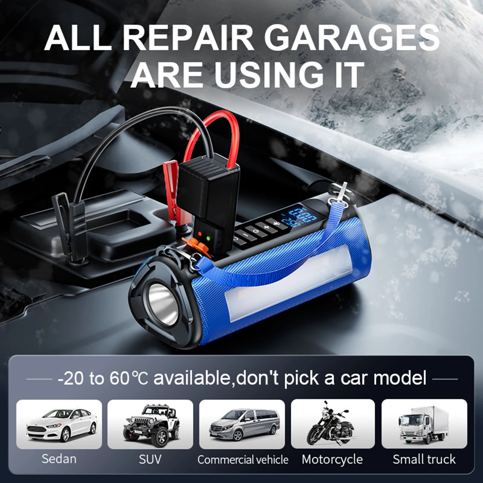 10000Mah Emergency Car Jump Starter with Air Compressor Battery Peak Current 1000A Battery Pack Car Rescue Starting Power Bank - Homevor