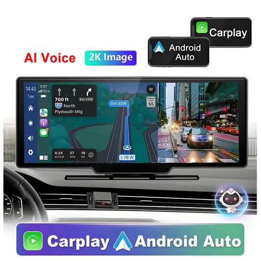 10.26 Inch Dash Cam 4K Rearview Camera Wireless Carplay Android Auto GPS with Voice Control Dashboard DVR Car Monitor - Homevor