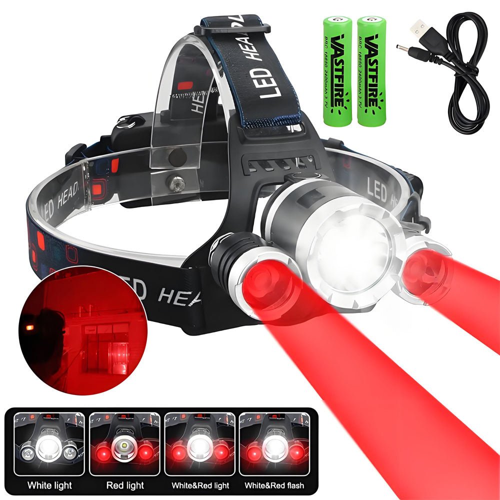 2000LM Zoomable Headlamp Green/Red/UV 395nm Light Outdoor UV Headlight Waterproof USB Head Lamp 3 Modes Torch Hunting Lantern - Homevor