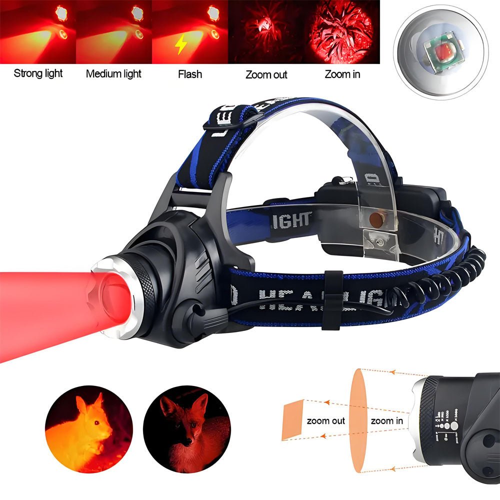 2000LM Zoomable Headlamp Green/Red/UV 395nm Light Outdoor UV Headlight Waterproof USB Head Lamp 3 Modes Torch Hunting Lantern - Homevor