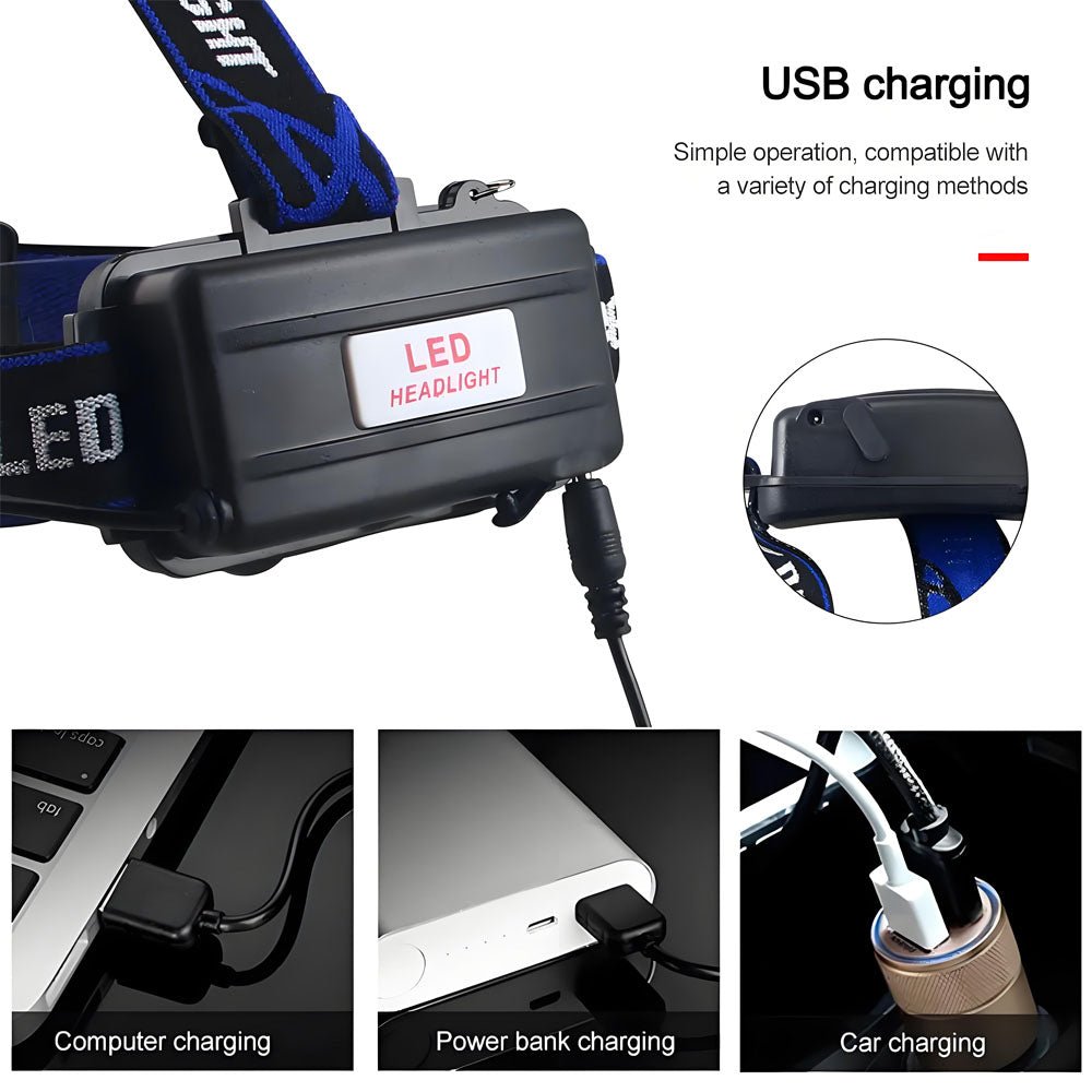 2000LM Zoomable Headlamp Green/Red/UV 395nm Light Outdoor UV Headlight Waterproof USB Head Lamp 3 Modes Torch Hunting Lantern - Homevor