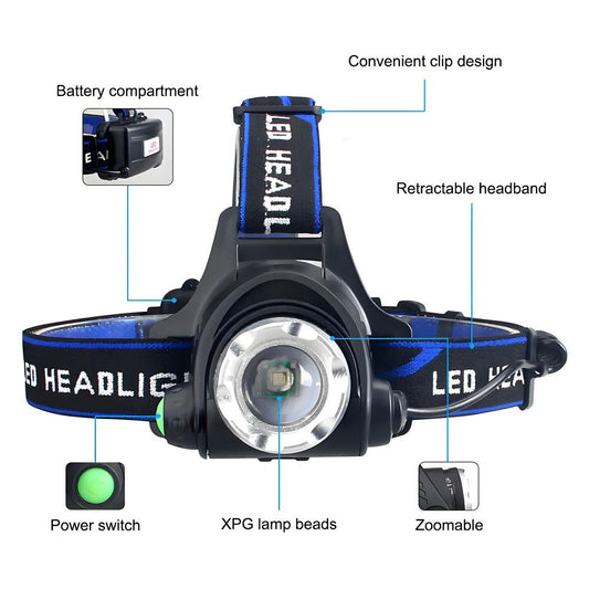 2000LM Zoomable Headlamp Green/Red/UV 395nm Light Outdoor UV Headlight Waterproof USB Head Lamp 3 Modes Torch Hunting Lantern - Homevor