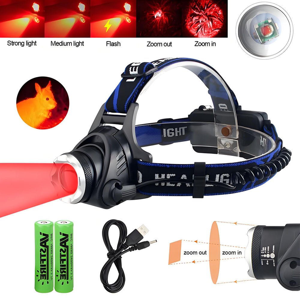 2000LM Zoomable Headlamp Green/Red/UV 395nm Light Outdoor UV Headlight Waterproof USB Head Lamp 3 Modes Torch Hunting Lantern - Homevor