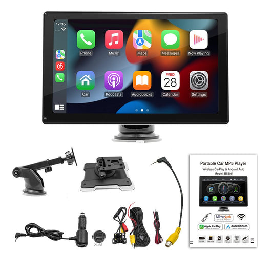 2024 Portable Wireless Carplay Screen for Car Apple Carplay & Android Auto, 9 Inch HD Touch Screen Car Stereo with 1024P Backup Camera/Bluetooth 5.0/Mirror Link/Voice Control/Aux/FM/TF Card Fits Cars - Homevor
