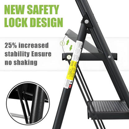 3 Step Ladder EFFIELER Folding Step Stool with Wide Anti - Slip Pedal, 500 lbs Sturdy Steel Ladder, Convenient Handgrip - Homevor