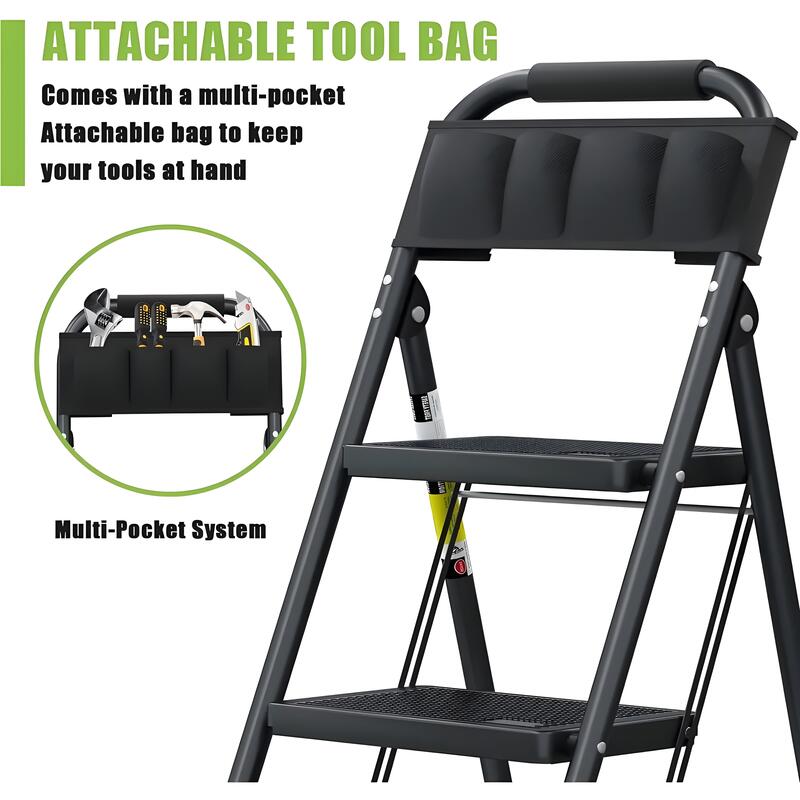 3 Step Ladder EFFIELER Folding Step Stool with Wide Anti - Slip Pedal, 500 lbs Sturdy Steel Ladder, Convenient Handgrip - Homevor