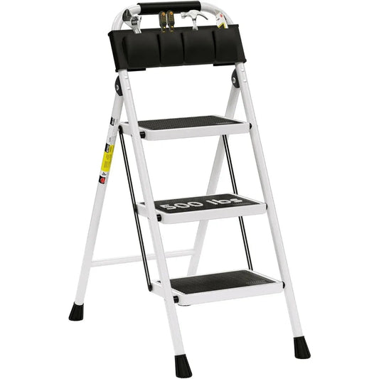 3 Step Ladder EFFIELER Folding Step Stool with Wide Anti - Slip Pedal, 500 lbs Sturdy Steel Ladder, Convenient Handgrip - Homevor