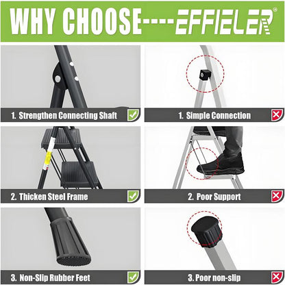 3 Step Ladder EFFIELER Folding Step Stool with Wide Anti - Slip Pedal, 500 lbs Sturdy Steel Ladder, Convenient Handgrip - Homevor