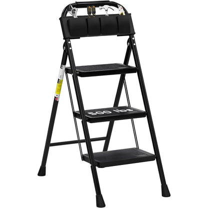 3 Step Ladder EFFIELER Folding Step Stool with Wide Anti - Slip Pedal, 500 lbs Sturdy Steel Ladder, Convenient Handgrip - Homevor