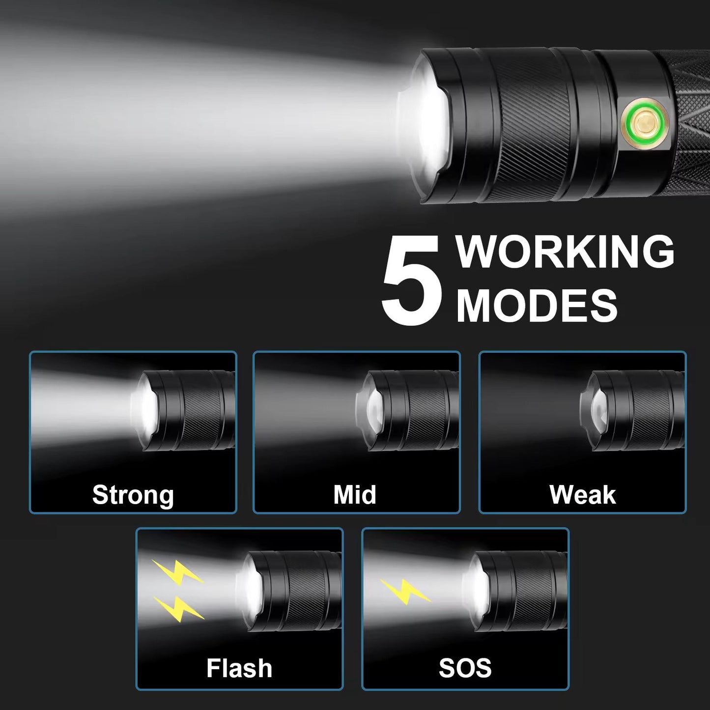 30W LED Rechargeable Strong Light Bouble Head Flashlight Aluminum alloy - Homevor