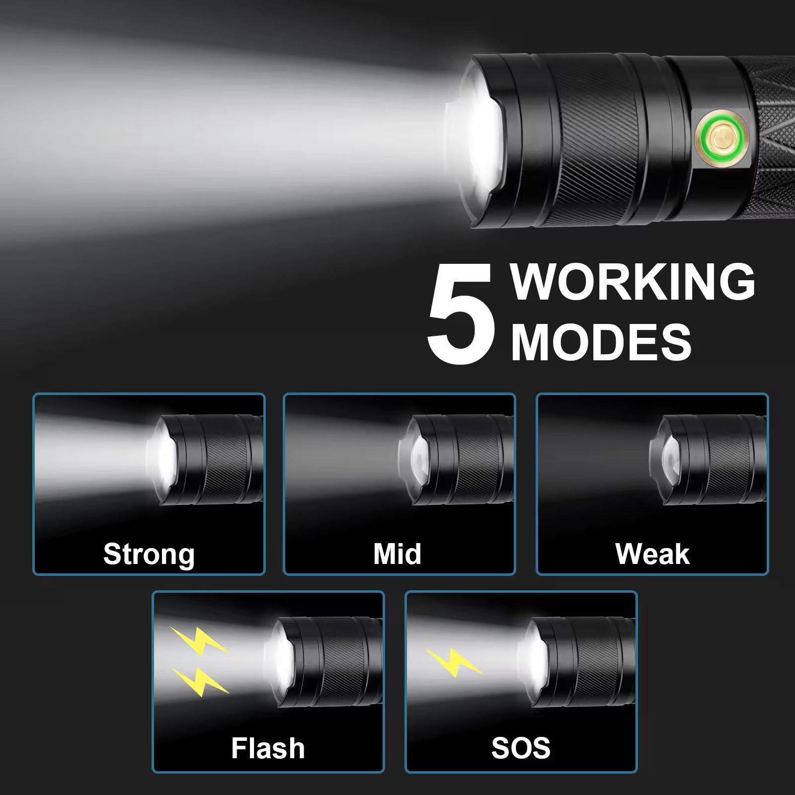 30W LED Rechargeable Strong Light Bouble Head Flashlight Aluminum alloy - Homevor