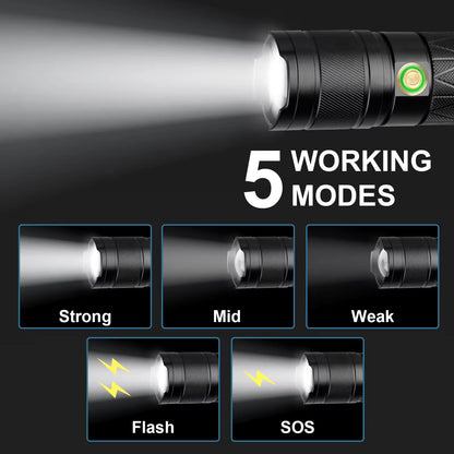 30W LED Rechargeable Strong Light Bouble Head Flashlight Aluminum alloy - Homevor