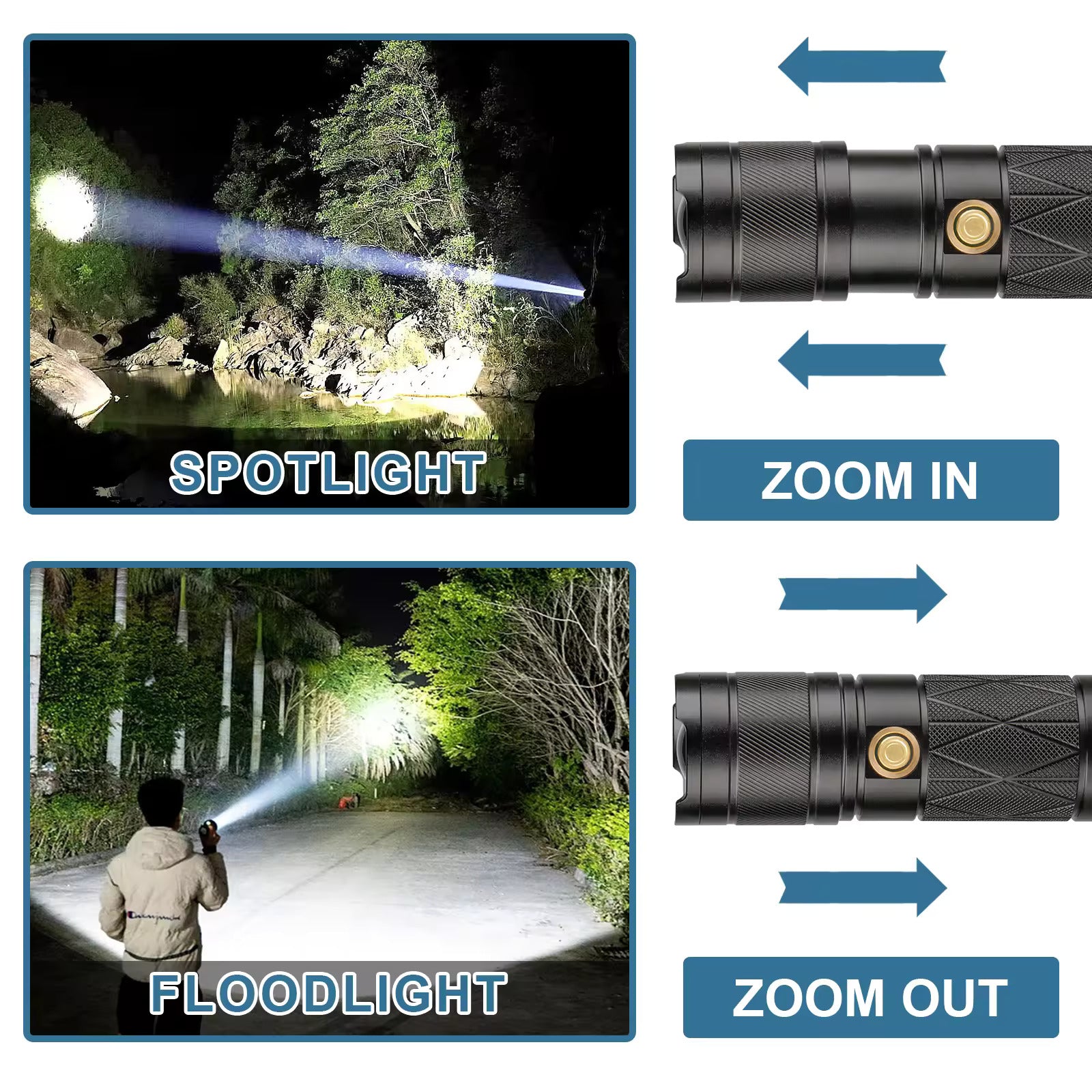 30W LED Rechargeable Strong Light Bouble Head Flashlight Aluminum alloy - Homevor