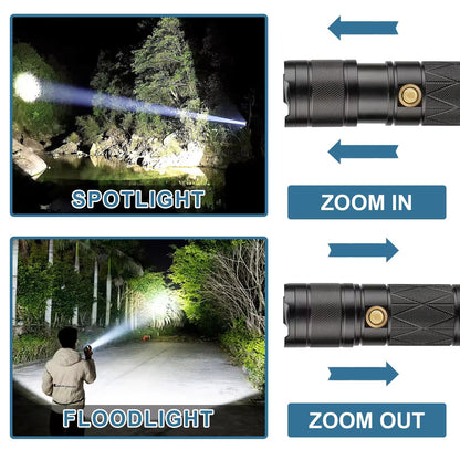 30W LED Rechargeable Strong Light Bouble Head Flashlight Aluminum alloy - Homevor