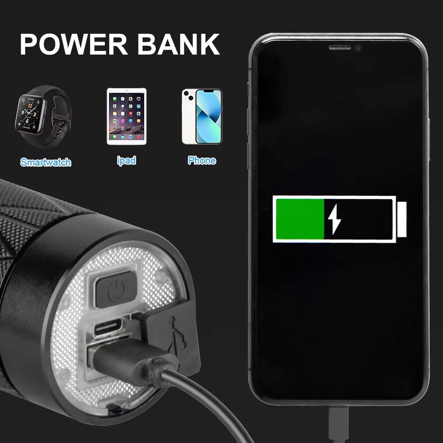 30W LED Rechargeable Strong Light Bouble Head Flashlight Aluminum alloy - Homevor