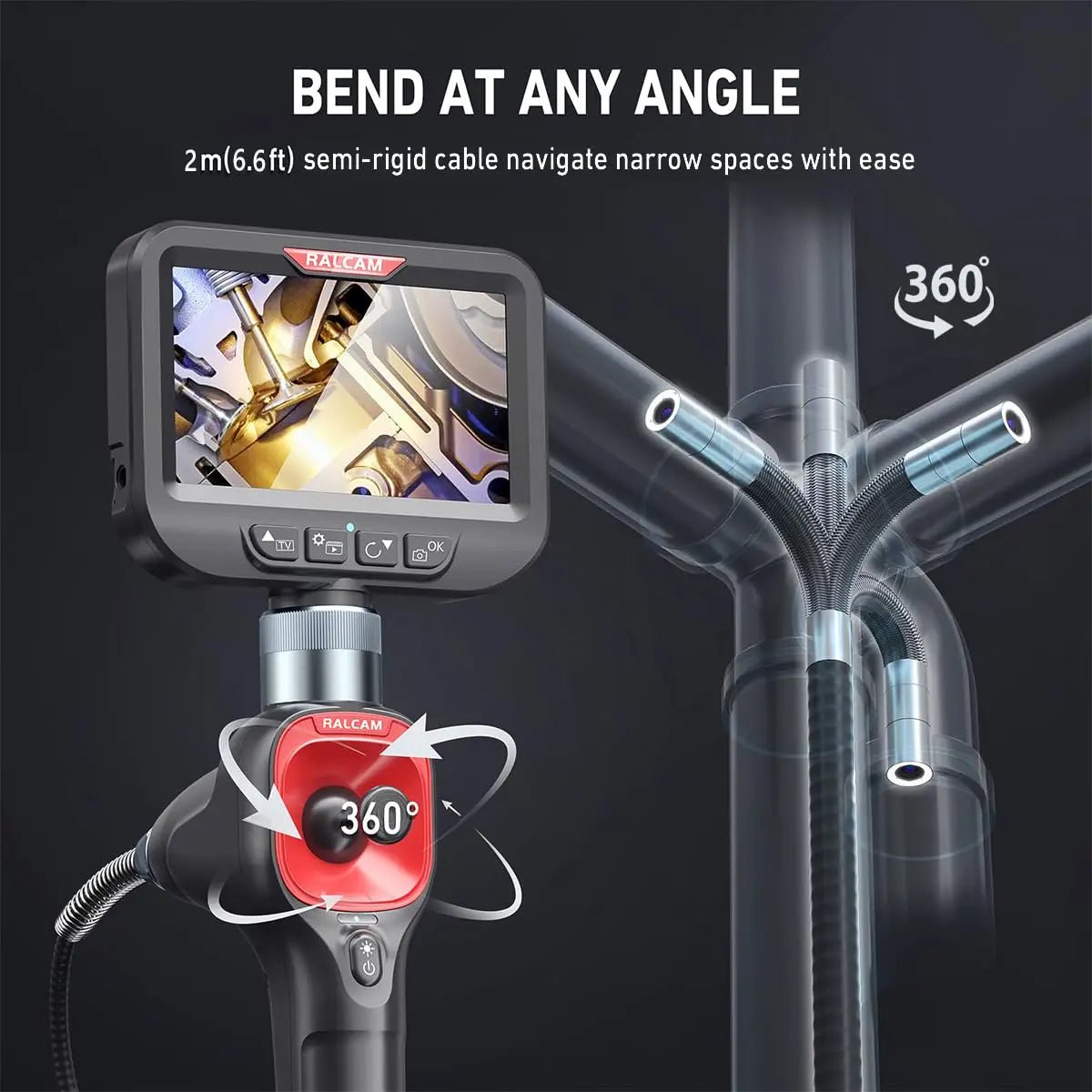 360 - degree rotating camera 4.3 - inch endoscope 6mm 1080P full high - definition endoscope industrial inspection visual probe - Homevor