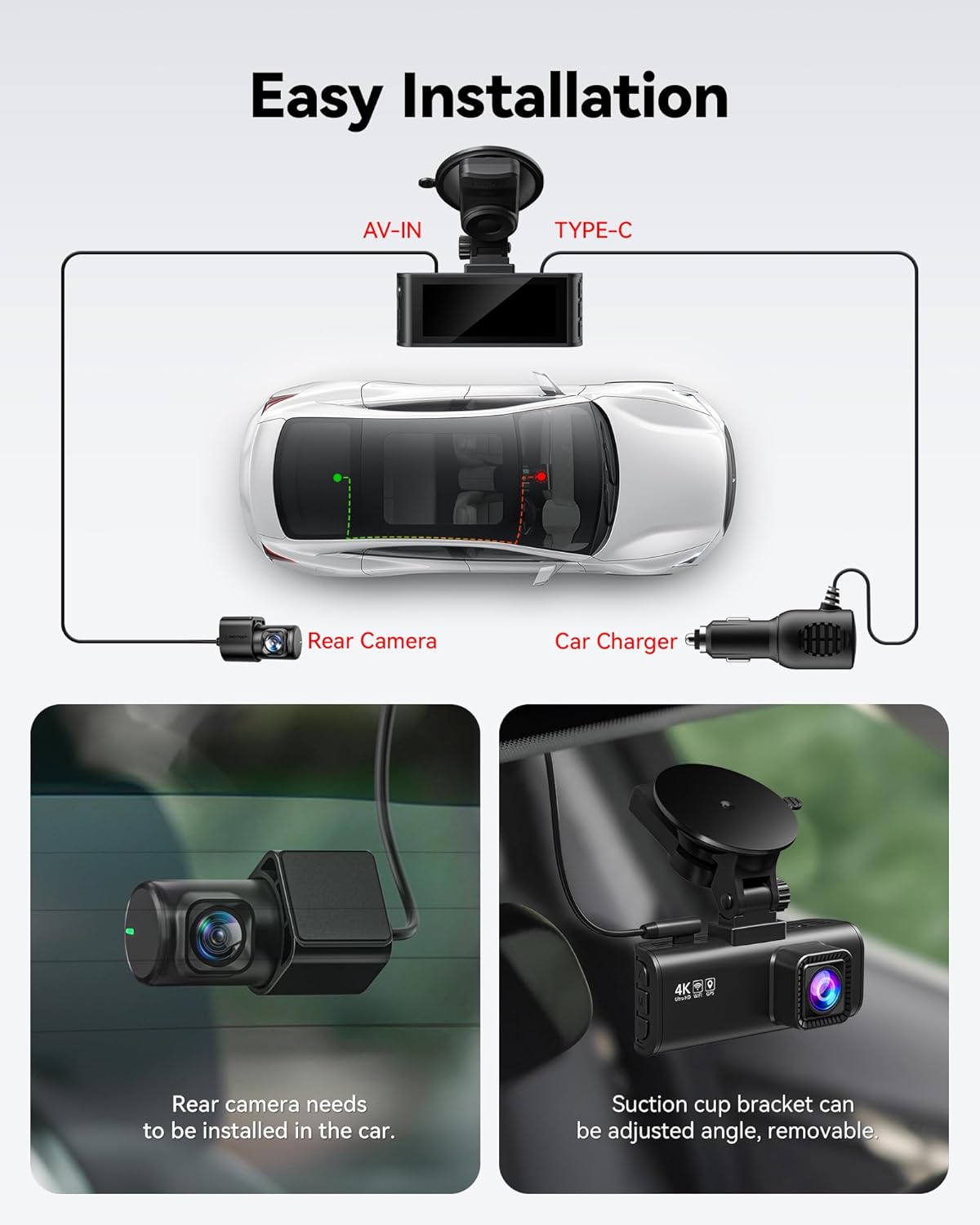 Dash Cam Front and Rear 4K+1080P