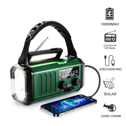 10000mAh Portable Emergency Radio with Solar and Hand Crank