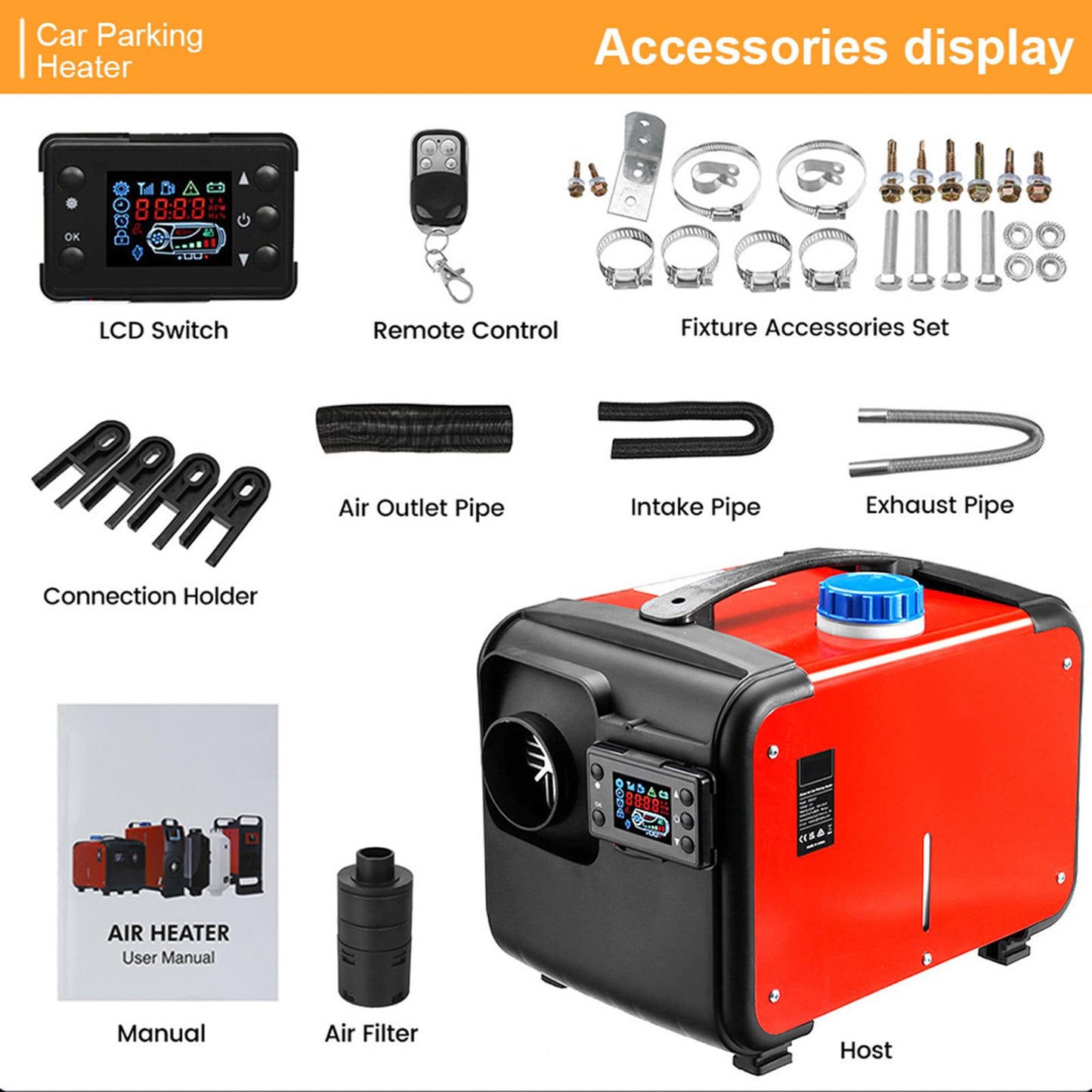 8KW Car Heater 12V/24V/ 220V 3in 1 Air Diesel Heater for Bus Auto Boats Yacht Motorhome Trucks RV Ships Air Diesel Parking Heate - Homevor