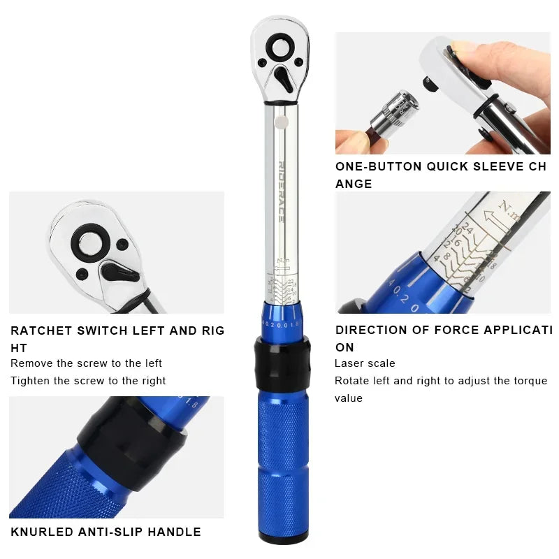 15Pcs Set Bicycle Torque Wrench Set 1/4" 2-24Nm Dual Direction Bike Allen Key Tool Socket Preset Type Spanner Pro Repair Kit - Homevor