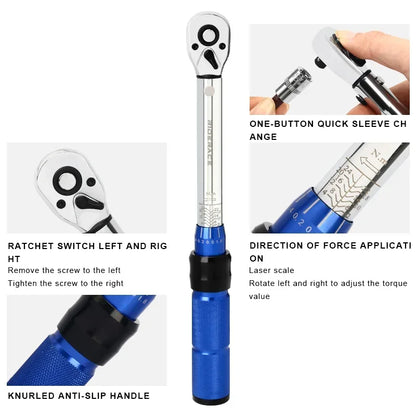 15Pcs Set Bicycle Torque Wrench Set 1/4" 2-24Nm Dual Direction Bike Allen Key Tool Socket Preset Type Spanner Pro Repair Kit - Homevor