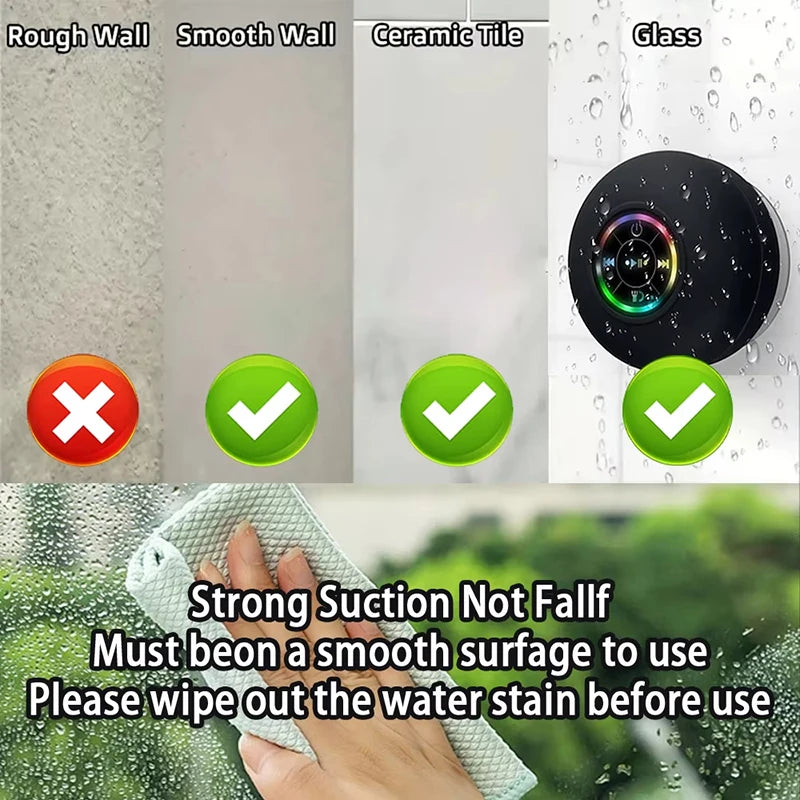 Portable Wireless Bluetooth Speaker IPX4 Waterproof Loudspeaker Long lasting Mini Stereo LED Sound Box With Powerful Suction