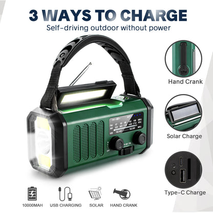 10000mAh Portable Emergency Radio with Solar and Hand Crank