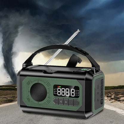 12000mAh přenosné nouzové meteorologické rádio s duálními solárními panely a ruční klikou