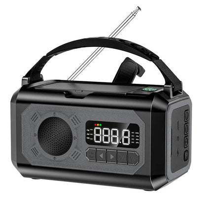 12000mAh přenosné nouzové meteorologické rádio s duálními solárními panely a ruční klikou